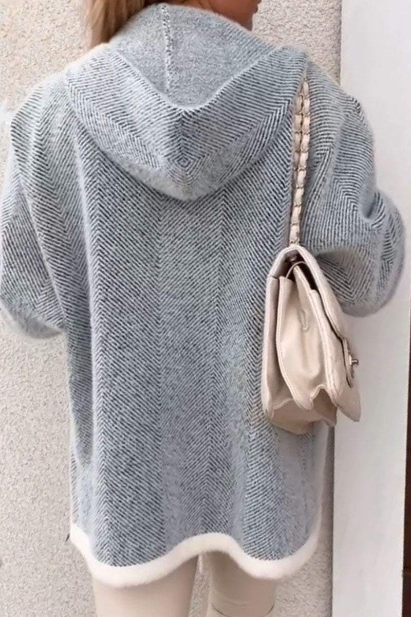 Grey Color Block Hoodie Cardigan